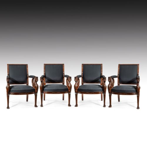 Fine Set of Four Empire Period Mahogany Fauteuils 
