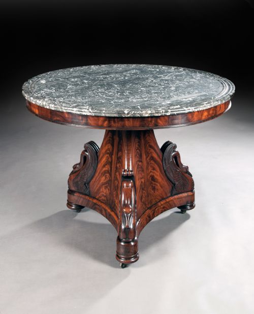 Fine Mahogany French Empire Marble Topped Gueridon 
