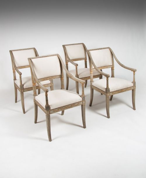 Fine Set of Four Italian Neo-classical Painted Fauteuils / Armchairs Late 19th Century.
