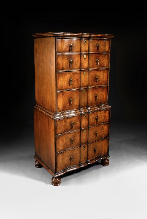 Antique Shaped Front Walnut Chest on Chest of Unusual Design 
