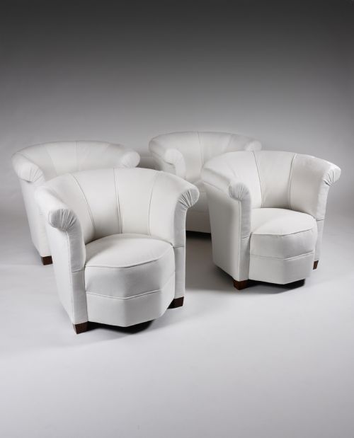 Set of Four Art Deco Shaped Tub Armchairs 
