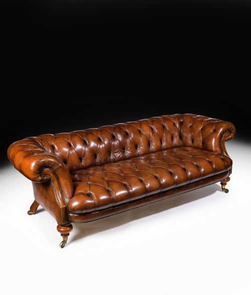 fig 1. Fine 19th Century Johnstone & Jeanes Walnut Leather Upholstered Chesterfield