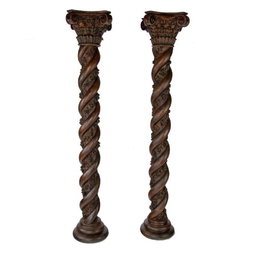 fig 1. Magnificent Pair of 7ft Victorian Twisted Carved Corinthian Columns