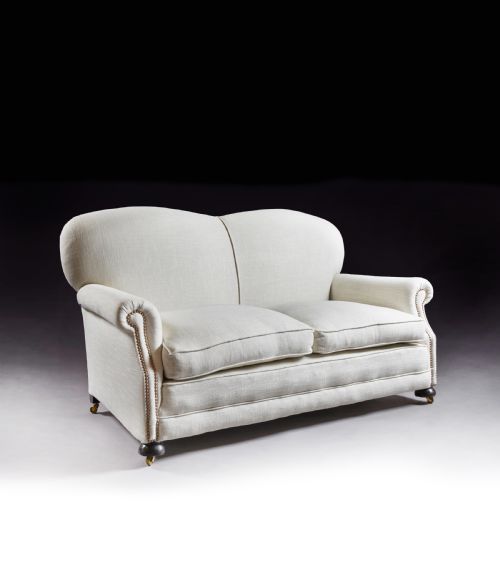 Late Victorian Antique Two Seater Linen Sofa 
