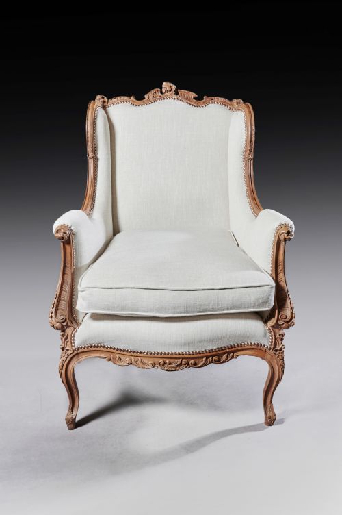 Finely Carved 19th Century French Louis Xv Style Wing Armchair
