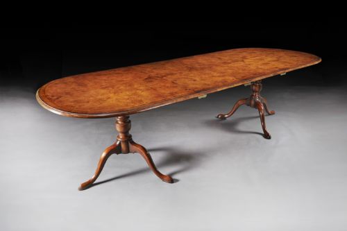 Good 1930’S 9ft Burr Walnut Twin Pedestal Extending Two Leaf Dining Table
