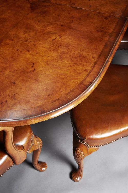 fig 1. Antique Walnut Dining Table Set with 8 Leather Chairs
