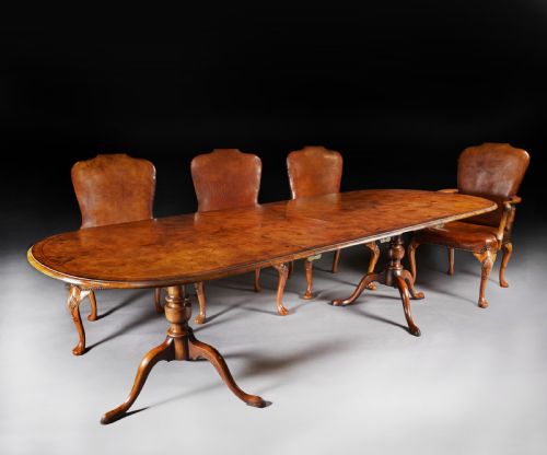fig 3. Antique Walnut Dining Table Set with 8 Leather Chairs