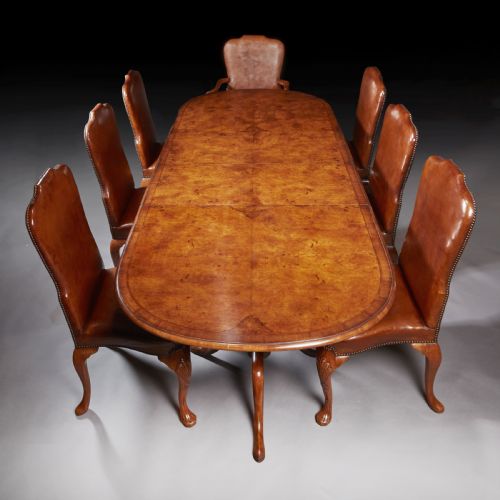fig 4. Antique Walnut Dining Table Set with 8 Leather Chairs