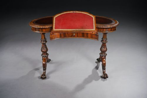 fig 1. Late Regency Gillows Goncalo Alves Kidney Shaped Writing Table