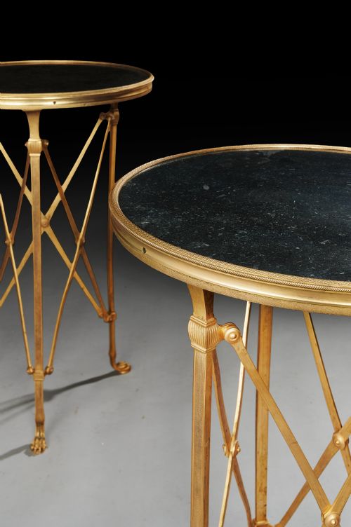 Pair of Gilt Bronze and Marble Topped French Gueridon Tables
