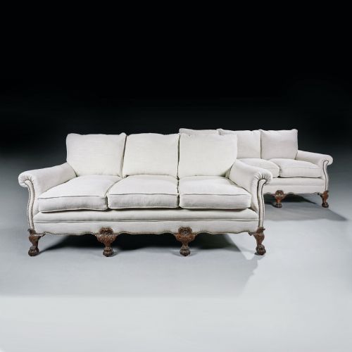 Rare Pair of Antique Deep Seated Feather Down Country House Sofas.