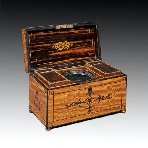 fig 2. Fine Regency Figured East Indian Satinwood and Ebony Inlaid Tea Caddy