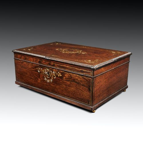 Large 19th Century Rosewood, Brass and Mother of Pearl Box
