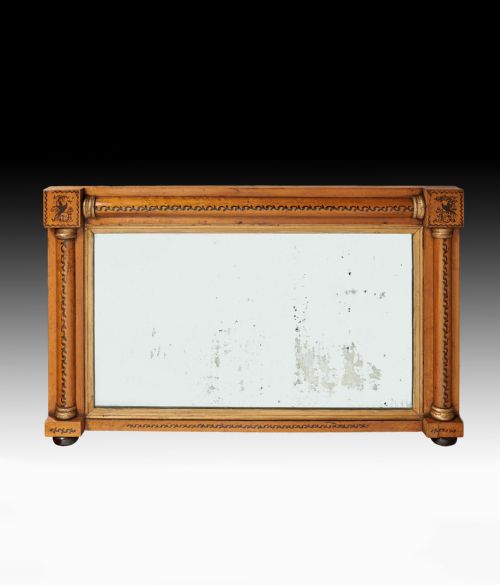 Regency Maple and Gilt Overmantle Mirror Retaining Original Plate 

