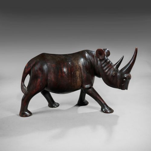 Outstanding Large 2.5 Ft Wide French Walnut Carved Rhino