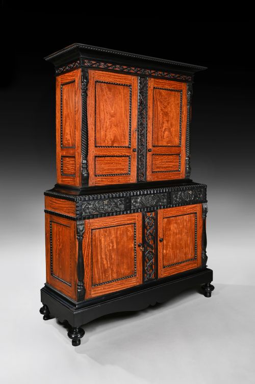 Fine19th C Ceylonese Indo-dutch Satinwood and Ebony Cabinet 
