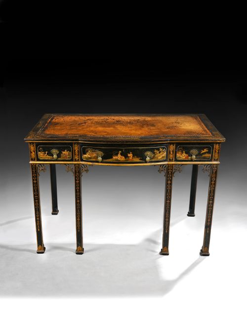 Elegant Early 20th C Black Lacquered Chinoiserie Writing Table