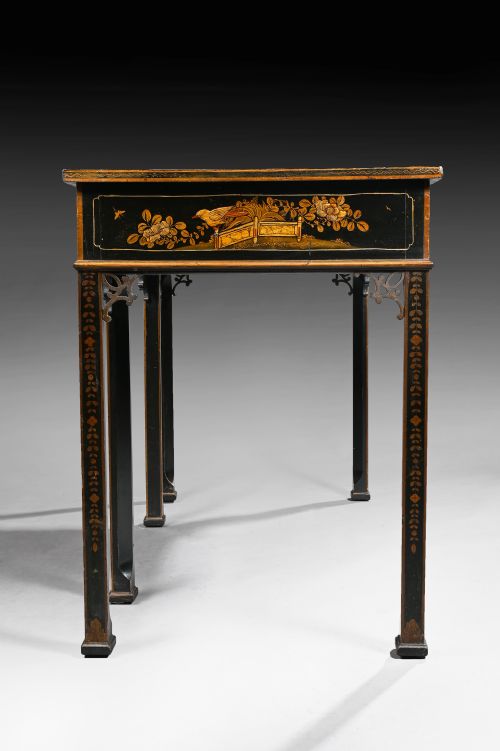 fig 1. Elegant Early 20th C Black Lacquered Chinoiserie Writing Table