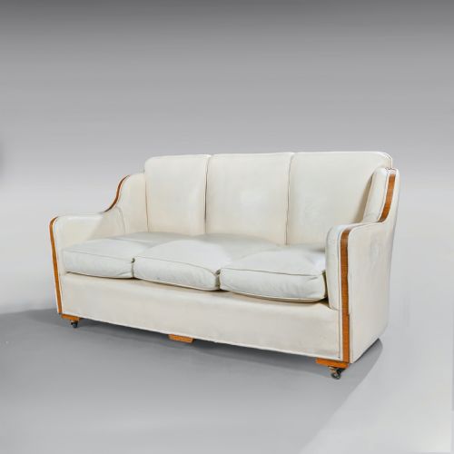 Art Deco Walnut Epstein Leather Three Seater Sofa 
