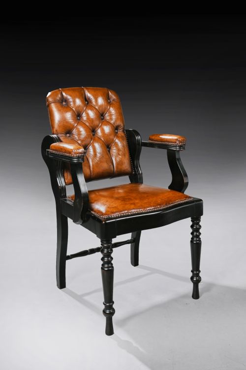 Edwardian Ebonised and Leather Barbers Armchair 
