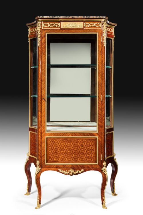 Fine 19th Century French Kingwood Parquetry Shaped Vitrine