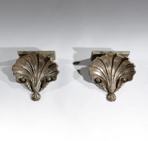 Decorative Pair of Silver Gilt Italian Shell Form Wall Brackets
