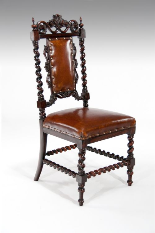 Good Quality 19th Century Rosewood Leather Side Chair