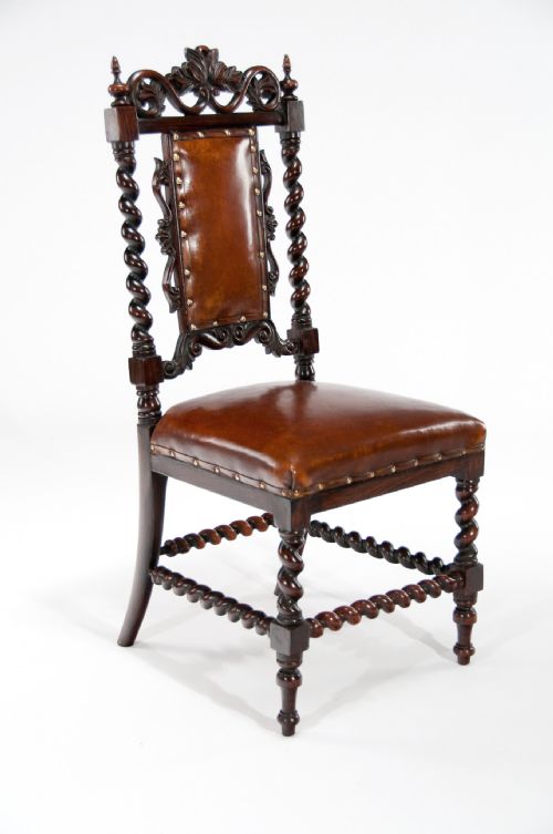 fig 1. Good Quality 19th Century Rosewood Leather Side Chair