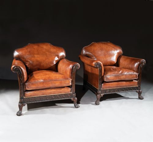Pair of 19th Century Mahogany Country House Leather Armchairs