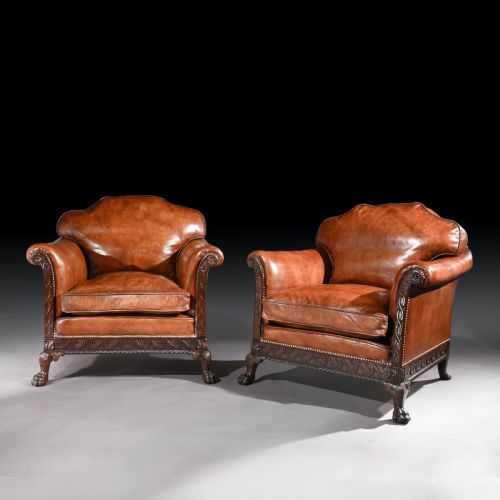 fig 1. Pair of 19th Century Mahogany Country House Leather Armchairs