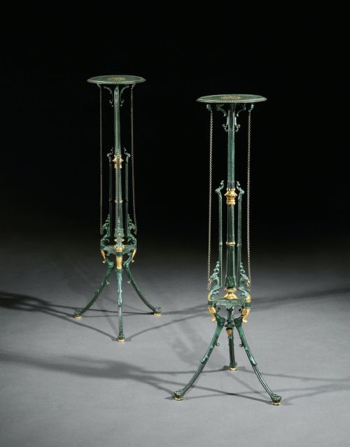 Decorative Pair of 19th Century German Painted Cast Iron Stands by Zimmermann
