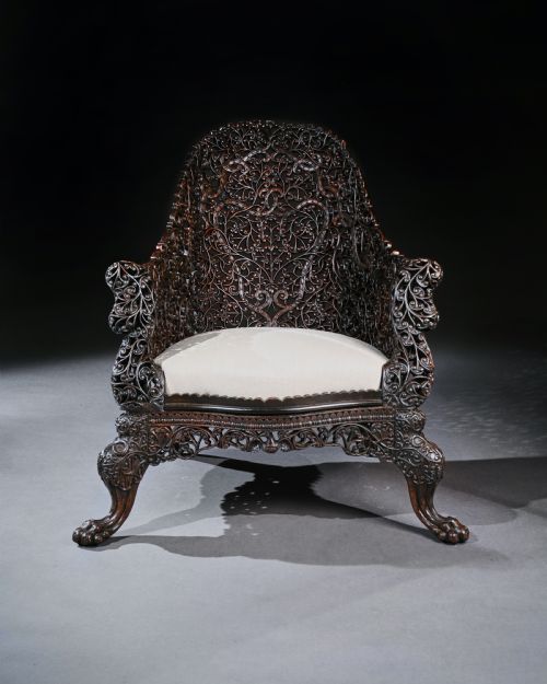 fig 1. Exceptional 19th Century Anglo Indian Carved Teak Armchair