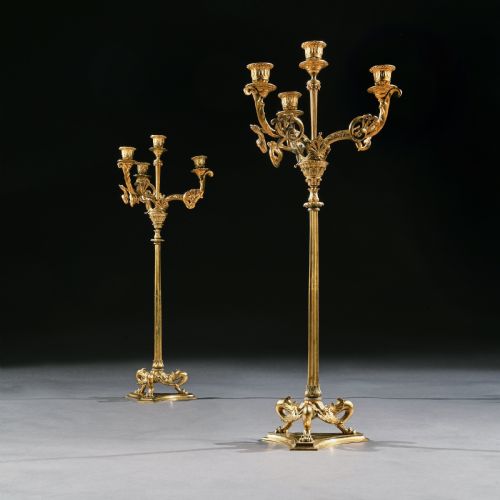 Elegant Pair of 19th Century Gilt Brass Candelabra by Elkington & Co