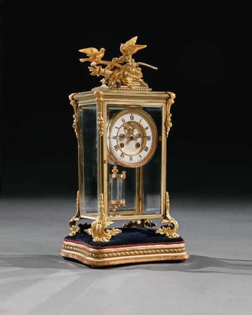 French 8 Day Striking Four Glass Ormolu Clock by Samuel Marti Paris, 19th Century. 
