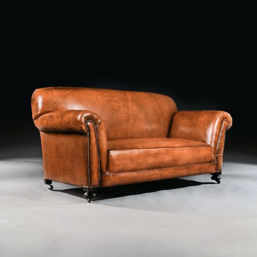 Late Victorian Leather Upholstered Drop-arm Sofa 
