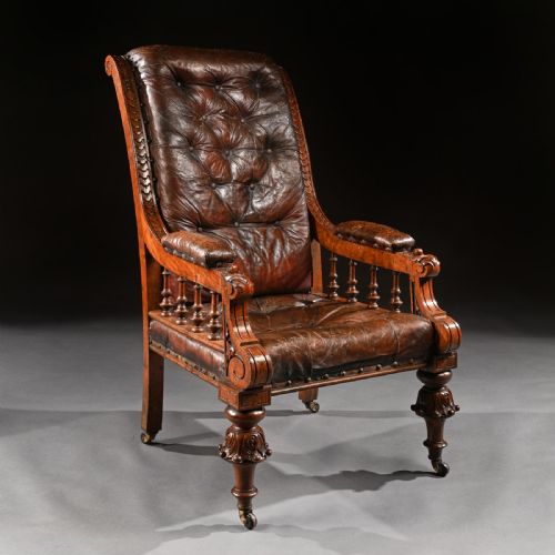 fig 1. Substantial 19th Century Oak And Moroccan Leather Armchair