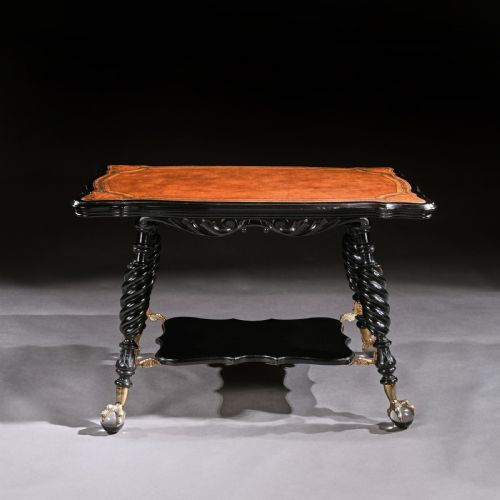 fig 1. Merklen Bros 19th Century Ebonised Leather Table