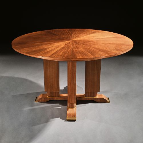 fig 1. Jules Leleu, French Walnut Gueridon Extendable Dining Table C.1930. Signed Jules Leleu.
