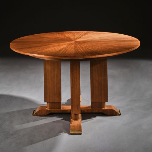 fig 3. Jules Leleu, French Walnut Gueridon Extendable Dining Table C.1930. Signed Jules Leleu.