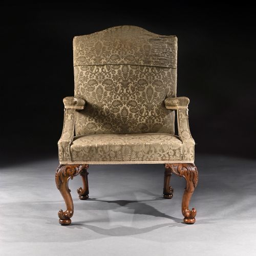 fig 1. Mid 18th Century George II Walnut Library Open Armchair Of Grande Scale