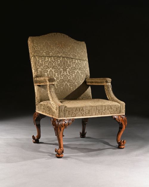 Mid 18th Century George II Walnut Library Open Armchair of Grande Scale