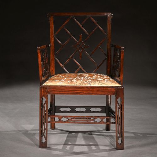 fig 3. Pair Of George III Mahogany Chinoiserie Cockpen Armchairs After Ince & Mayhew.