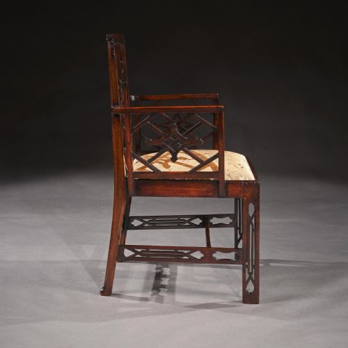 fig 5. Pair Of George III Mahogany Chinoiserie Cockpen Armchairs After Ince & Mayhew.