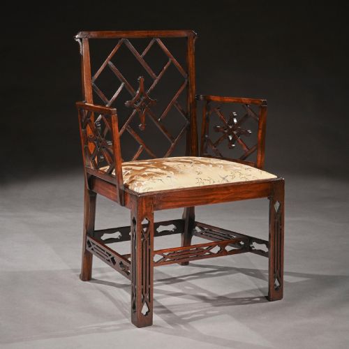 fig 6. Pair Of George III Mahogany Chinoiserie Cockpen Armchairs After Ince & Mayhew.