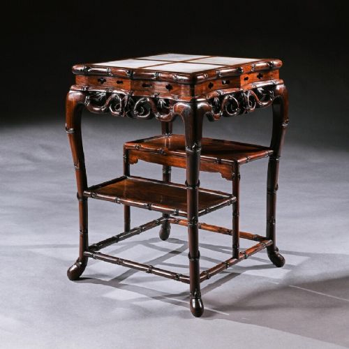 Fine 19th Century Chinese Huali Stand / Table with Alabaster Inserts