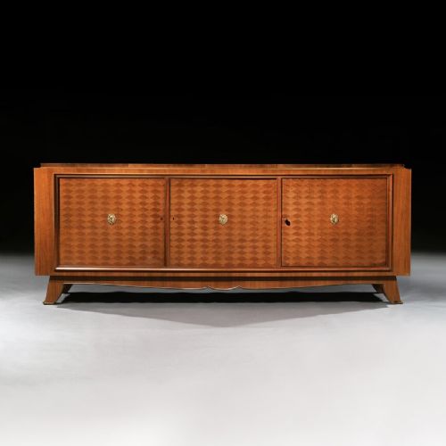 Jules Leleu, French Art Deco Walnut Parquetry Buffet Sideboard Signed Jules Leleu