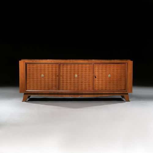 fig 1. Jules Leleu, French Art Deco Walnut Parquetry Buffet Sideboard Signed Jules Leleu