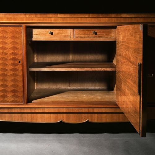 fig 6. Jules Leleu, French Art Deco Walnut Parquetry Buffet Sideboard Signed Jules Leleu