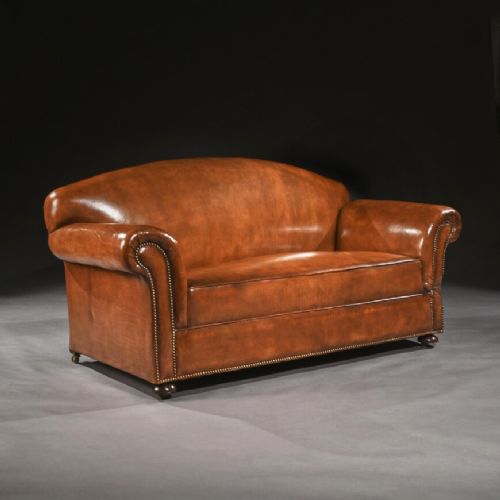 Late 19th Century Victorian Leather Upholstered Drop Arm Sofa